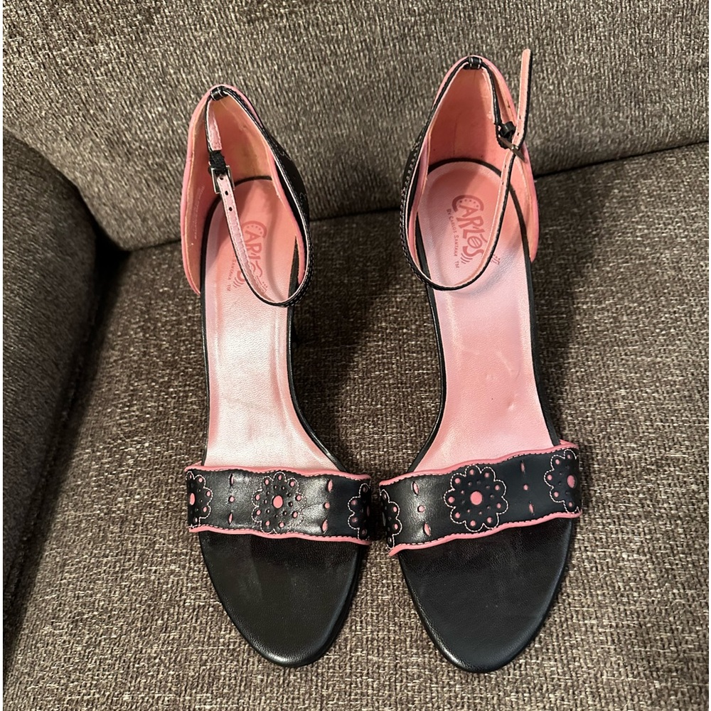 Carlos, By Carlos Santana Leather Black Open Toe Heels, Worn Once. 9
